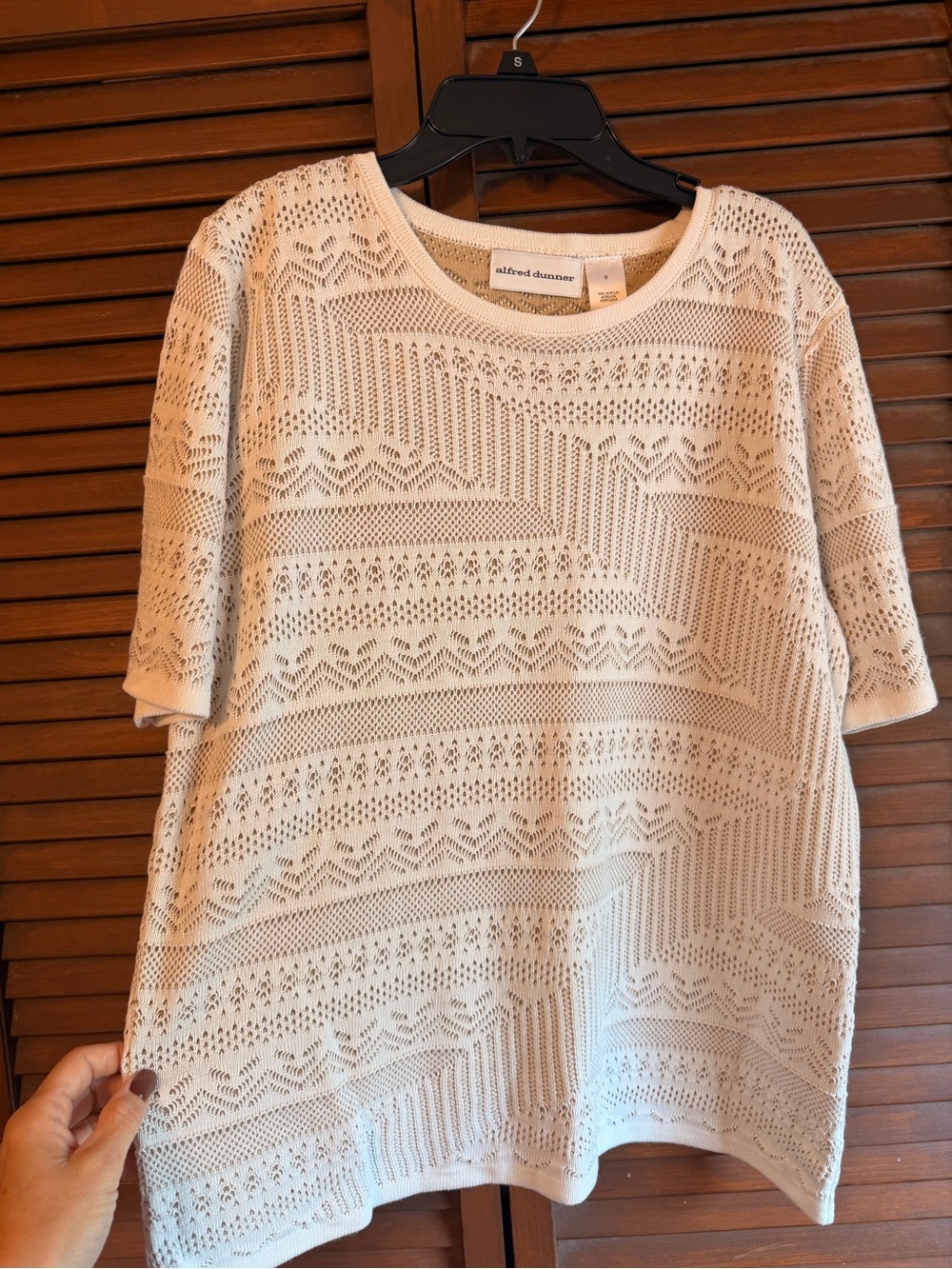 Alfred Dunner cream openwork knit short-sleeve top